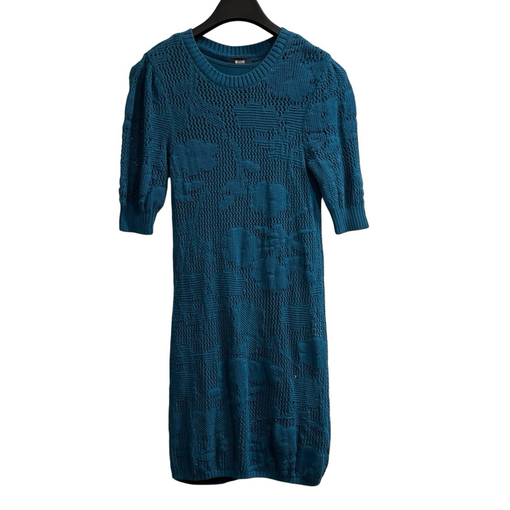 Maeve Anthropologie Sweater Dress Women S Turquoise Open Knit Floral Midi Office